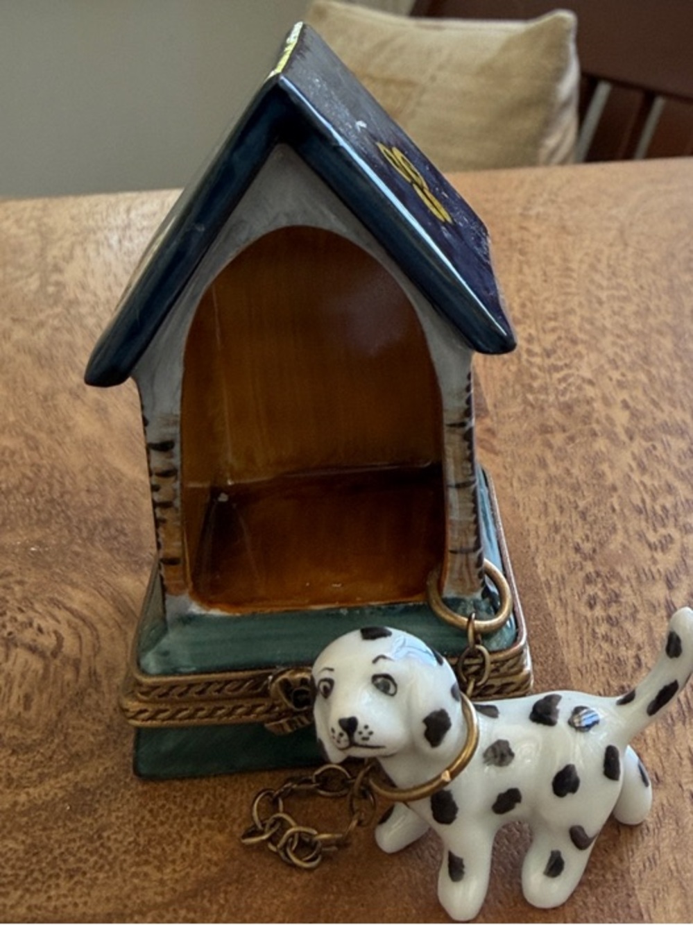 Rochard  Trinket Box with Dalmatian and dog house. Very collectible.  Excellent